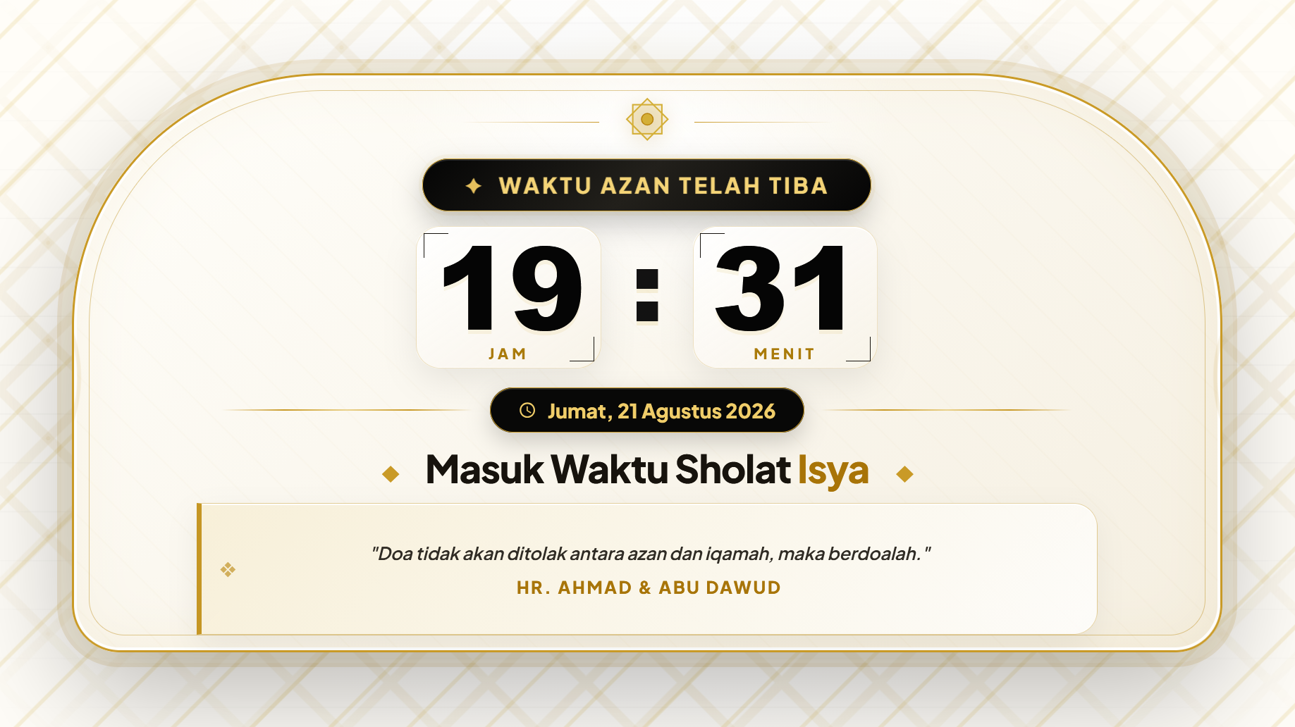 Fitur waktu azan telah tiba Alf Azan TV
